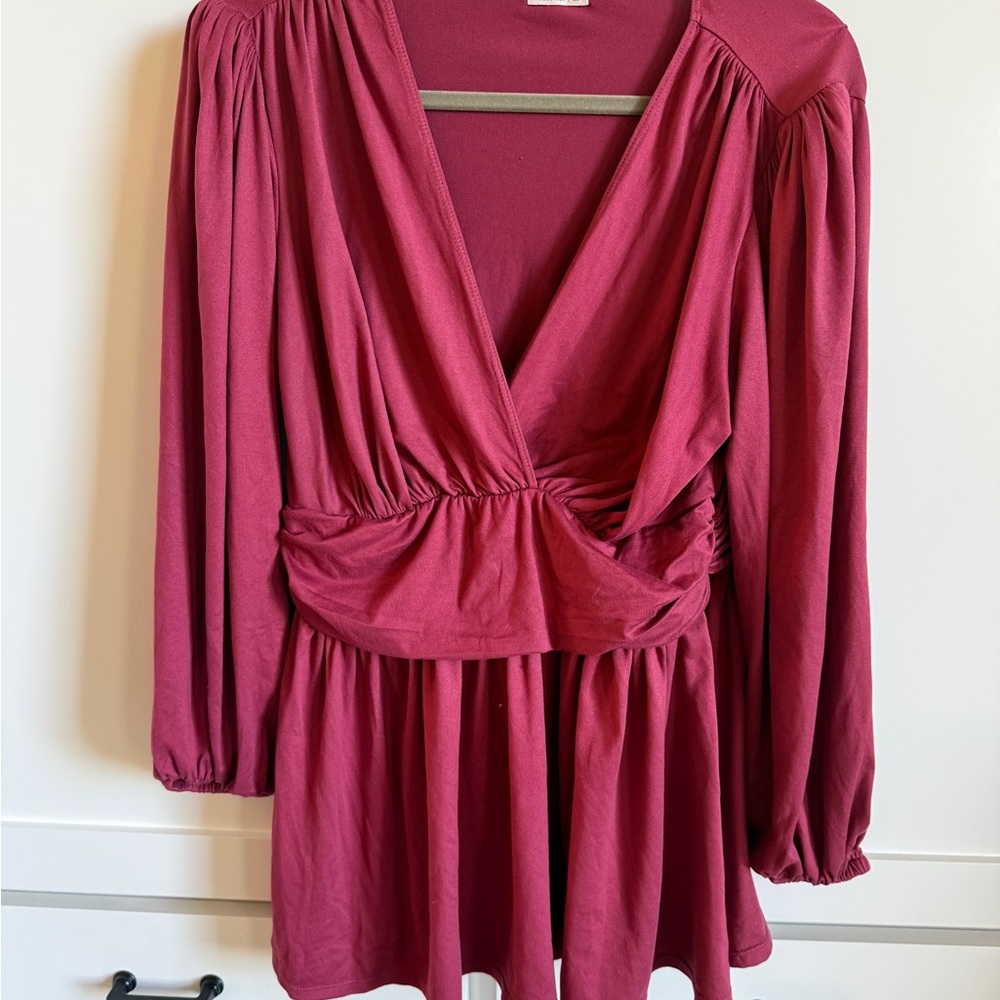 Kiyonna Leah Deep Red V-Neck Blouse